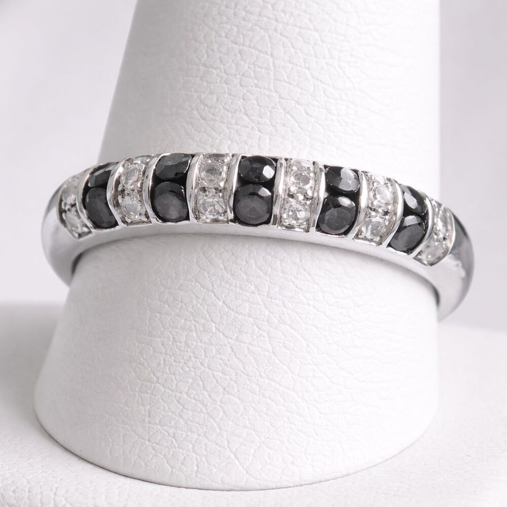 RARE Galiato Sterling Silver Black Spinel White CZ Domed Ring US Sz 7.5 Designer